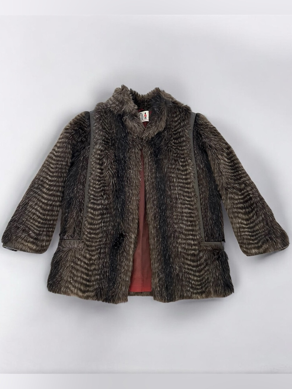 Vintage Lilli Ann 1960s Faux Fur Chevron Herringbone Statement Coat - Picture 2 of 13
